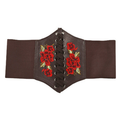 Tikitud must naiste vöö lill lilleline vöökorsett ilus veniv elastne vöökoht lai korsett PU nahast vöökoht õhuke