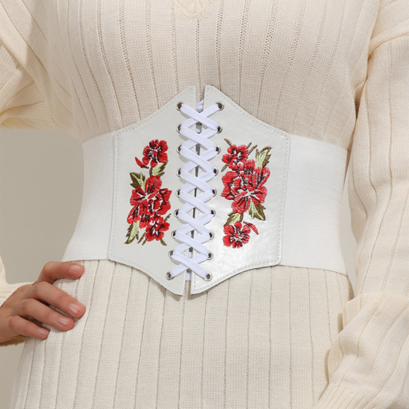 Tikitud must naiste vöö lill lilleline vöökorsett ilus veniv elastne vöökoht lai korsett PU nahast vöökoht õhuke