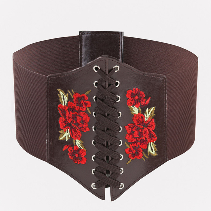 Tikitud must naiste vöö lill lilleline vöökorsett ilus veniv elastne vöökoht lai korsett PU nahast vöökoht õhuke