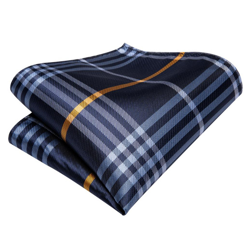 Hi-Tie selyem esküvői nyakkendő férfiaknak kék fehér kockás Handky mandzsettagomb szett Divattervező férfi nyakkendő Business Party Dropship