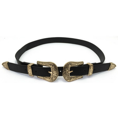 Új Hot Fashion Vintage faragott dizájn ötvözet fém bőr övek női dupla csatos deréköv öv Kiváló minőségű női