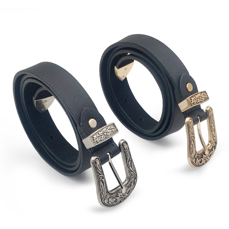 Új Hot Fashion Vintage faragott dizájn ötvözet fém bőr övek női dupla csatos deréköv öv Kiváló minőségű női
