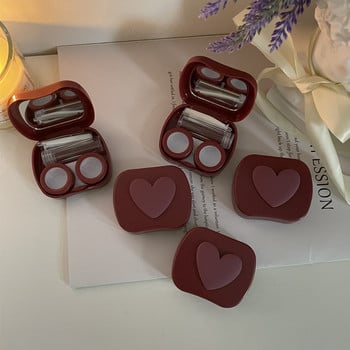 Обикновен калъф за контактни лещи Комплект кутия за пътни лещи с дизайн на сърце с огледало Контейнер за държач за лещи за козметични контактни лещи