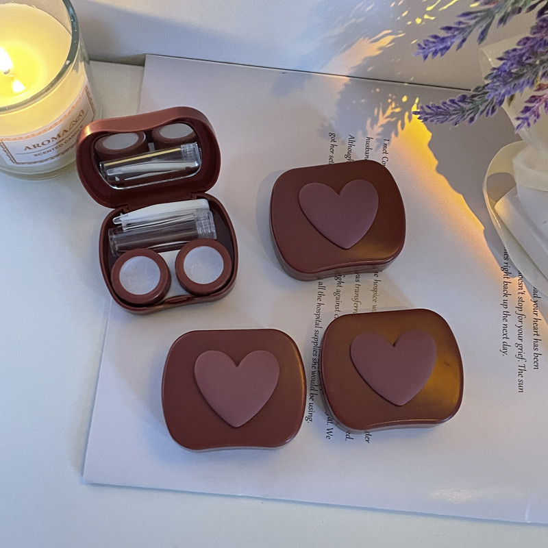 Egyszerű kontaktlencse-tok, szív kialakítású utazólencsedoboz-készlet tükörszem-lencsetartó-tartállyal kozmetikai kontaktlencséhez