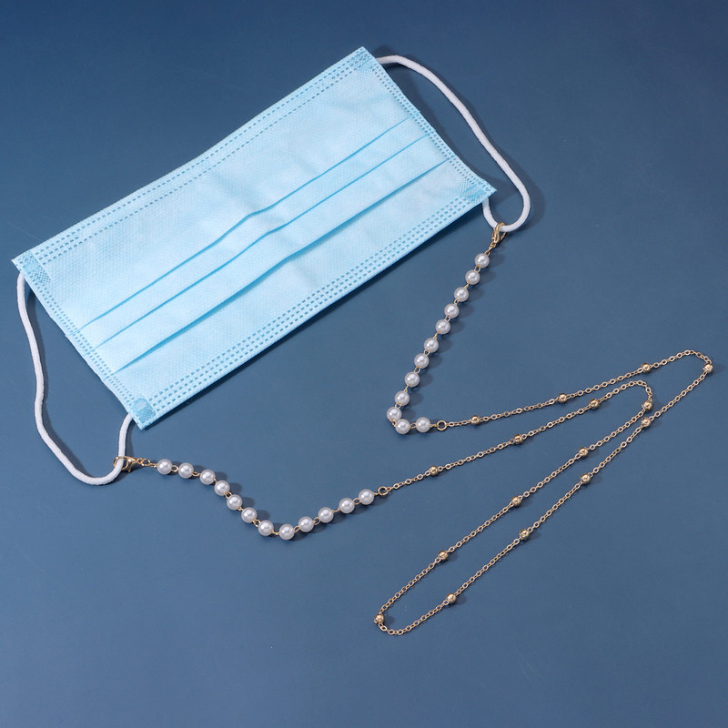 Szemüvegek gyöngy lánc fehér Gyöngyök műanyag Pearl Charm O lánc Homár maszk Akasztó kötél Szilikon hurkok Napszemüveg Kiegészítő