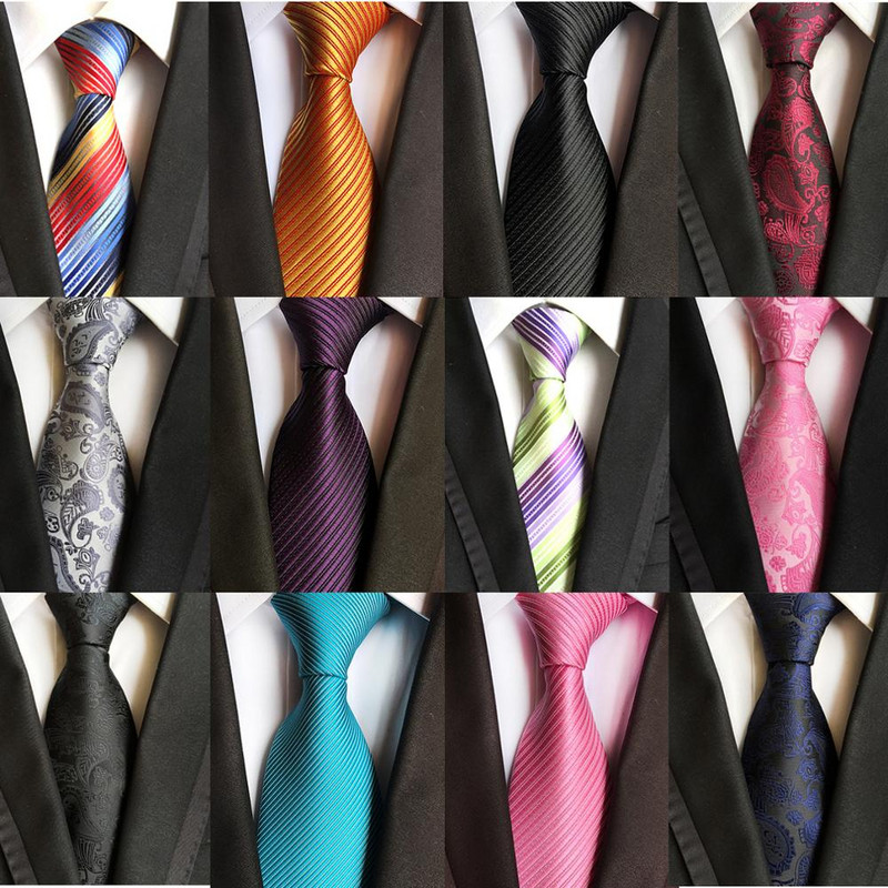 Új csíkos selyem nyakkendő 8 cm luxus Paisley nyakkendő Red Bule lila poliészter nyakkendő férfiaknak Formális üzleti esküvői parti nyakkendő