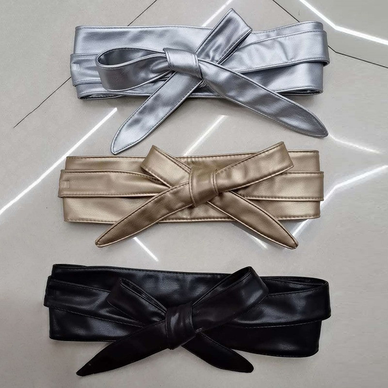 Női fűzős öv Új, csokorkötős övek nőknek, hosszabb kötésű derékpánt nyakkendők Csokor Női ruha Dekoráció Divat Pu széles öv