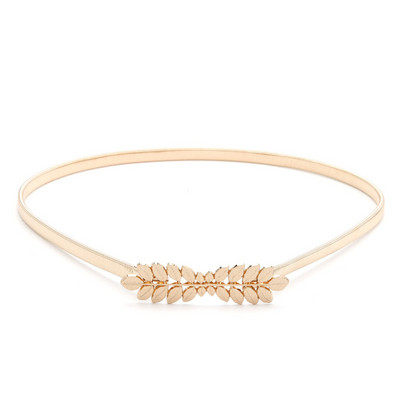 Elasztikus fém deréköv arany virágos levél alakú öv női tervezői ruhák sztreccs vékony pántos női állítható derékpánt