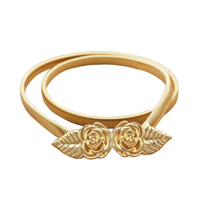 Elasztikus fém deréköv arany virágos levél alakú öv női tervezői ruhák sztreccs vékony pántos női állítható derékpánt