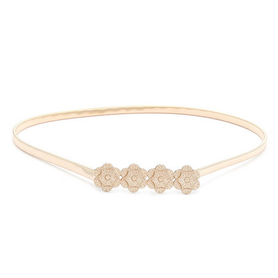 Elasztikus fém deréköv arany virágos levél alakú öv női tervezői ruhák sztreccs vékony pántos női állítható derékpánt