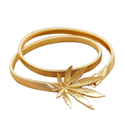 Elasztikus fém deréköv arany virágos levél alakú öv női tervezői ruhák sztreccs vékony pántos női állítható derékpánt