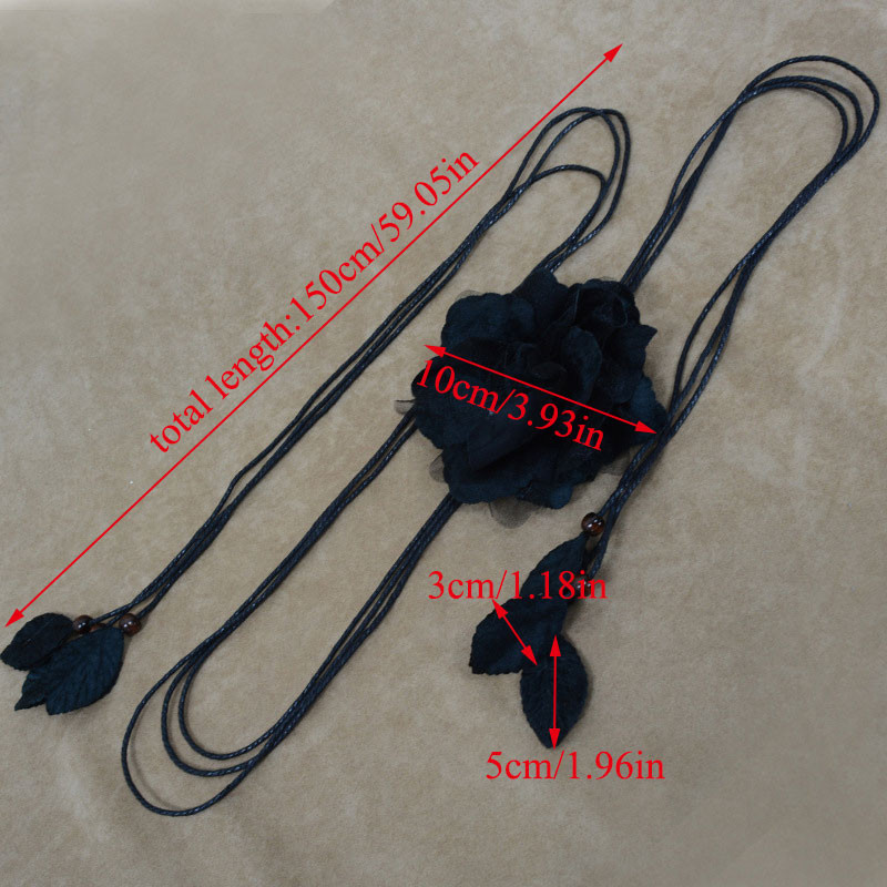 Alkalmi csomózott deréklánc ruhákhoz Női vékony deréköv, hosszú bojtos fonat derékpánt Elegáns kézzel készített nagy virág dekoratív