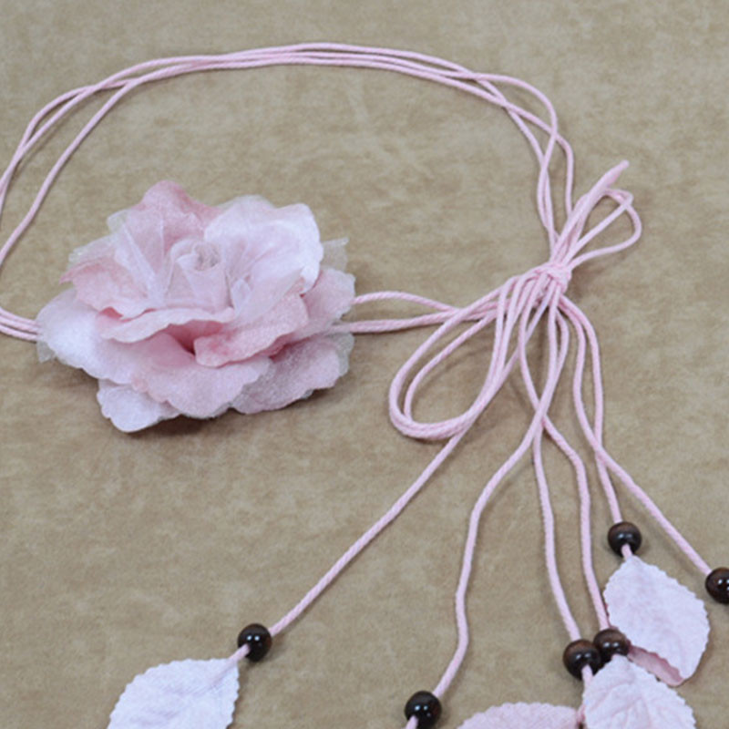 Alkalmi csomózott deréklánc ruhákhoz Női vékony deréköv, hosszú bojtos fonat derékpánt Elegáns kézzel készített nagy virág dekoratív