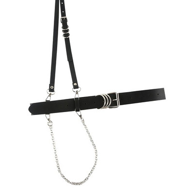 Divat Luxus Női Öv Fekete Bőr Hám Lánc Öv Goth Fűző Derék öv Hám Női Kiegészítők Gótikus ruházat