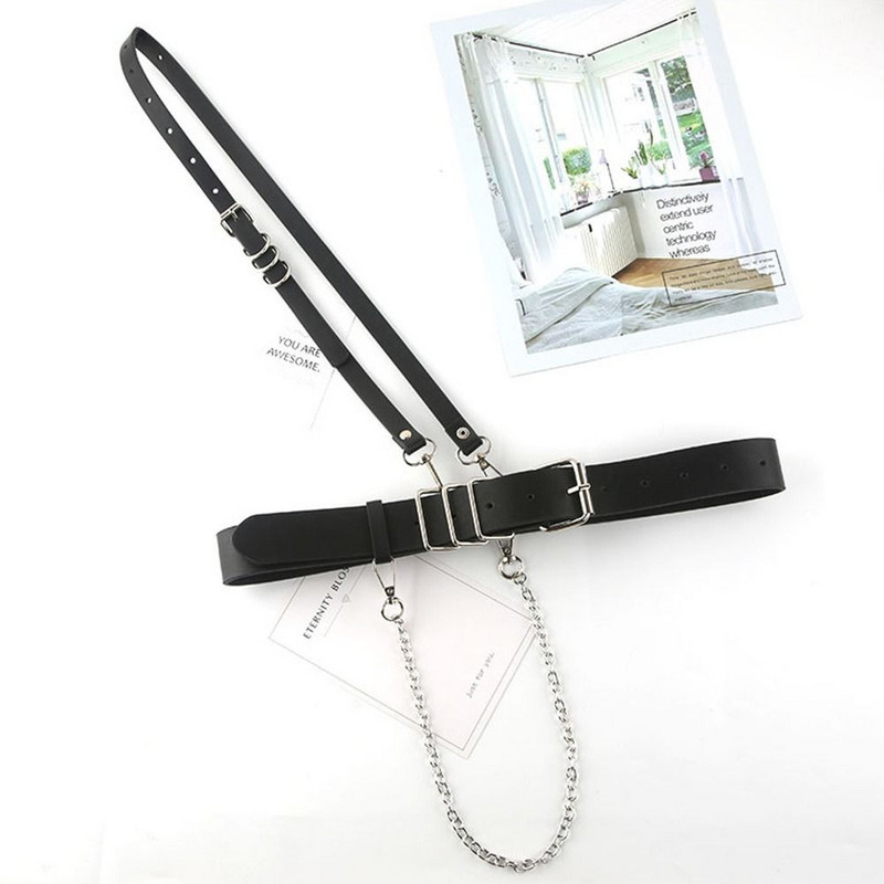 Divat Luxus Női Öv Fekete Bőr Hám Lánc Öv Goth Fűző Derék öv Hám Női Kiegészítők Gótikus ruházat