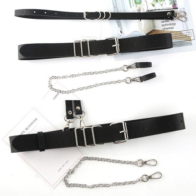 Divat Luxus Női Öv Fekete Bőr Hám Lánc Öv Goth Fűző Derék öv Hám Női Kiegészítők Gótikus ruházat
