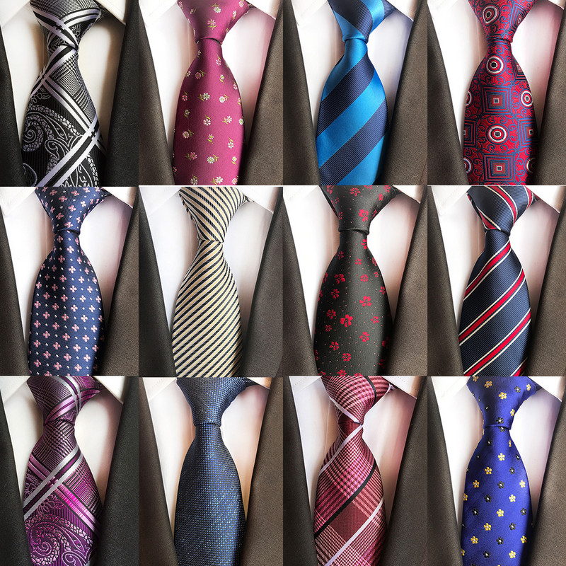 Divatos Jacquard selyem nyakkendő klasszikus csíkos kockás nyakkendő férfiaknak esküvői party üzleti 8 cm nyakkendő piros sárga fekete hivatalos nyakkendő