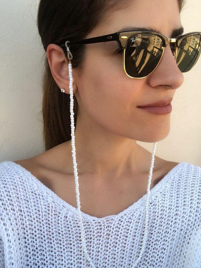 Bohemia gyöngy lánc szemüvegekhez Női fehér gyöngyszemüveg lánc zsinór Divat heveder zsinórok napszemüveg kiegészítők női ékszer