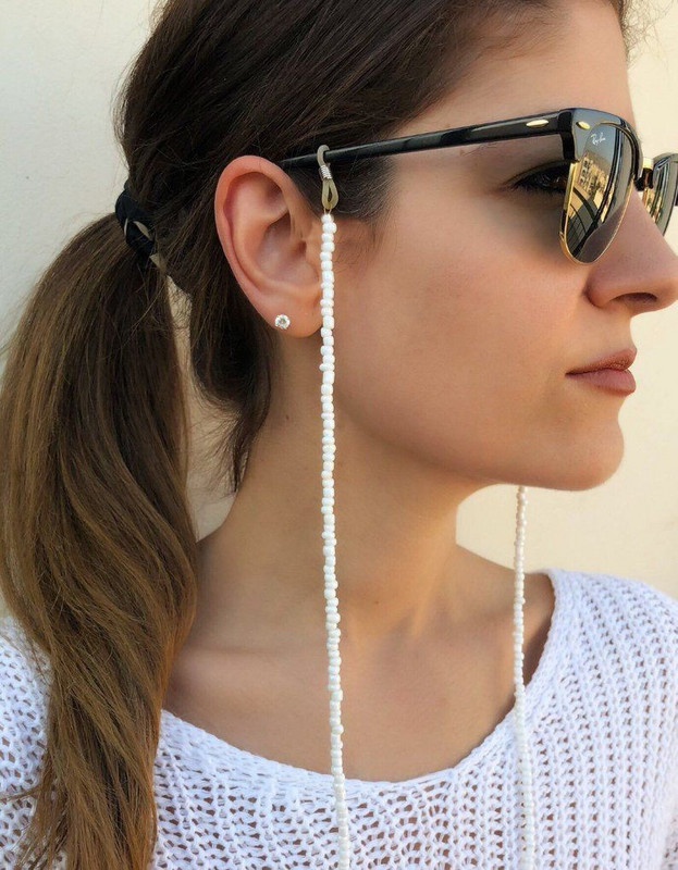 Bohemia gyöngy lánc szemüvegekhez Női fehér gyöngyszemüveg lánc zsinór Divat heveder zsinórok napszemüveg kiegészítők női ékszer