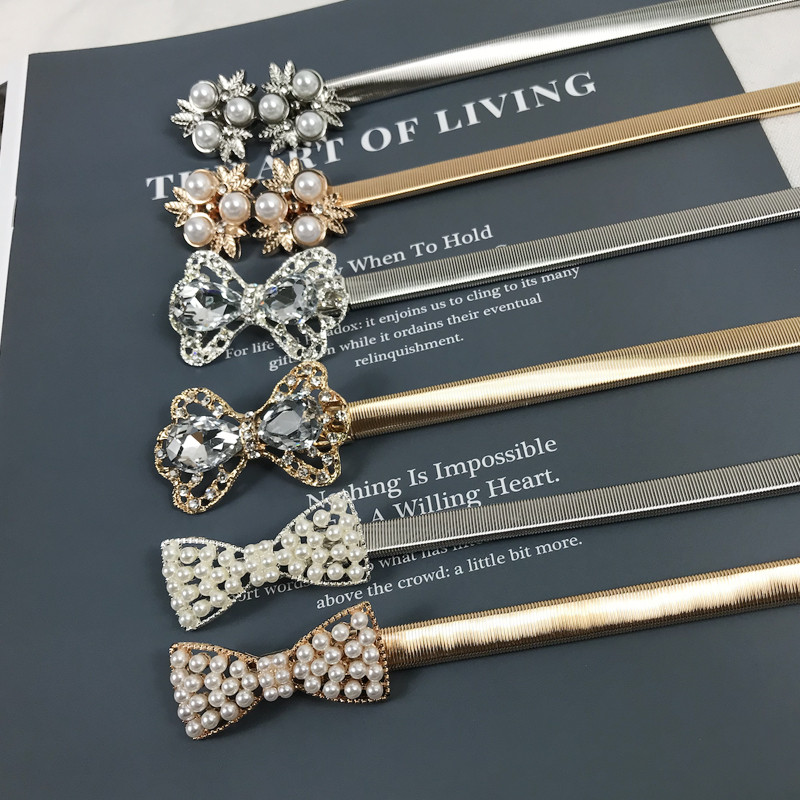 Elasztikus arany lánc öv női derék strassz övek női kiváló minőségű Easy Stretch strassz derékpánt gyöngy fém fűző