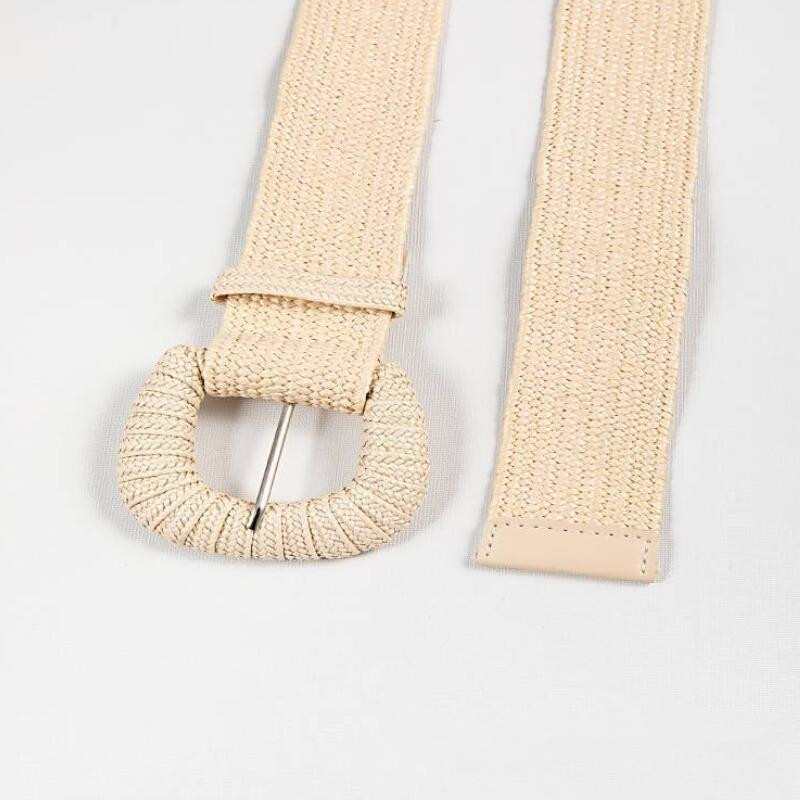 Új Retro Női Nyári Csatos Övek Divat Női Fonott széles Övek Tervező szőtt elasztikus PP szalmafű lányok derékpánt