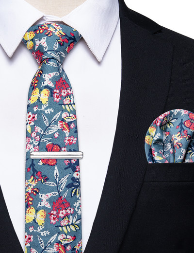 6,5 cm-es alkalmi ajándékok karcsú, virágos férfi nyakkendők Pamut nyakkendők, négyzet alakú zsebklipek, szett férfi partikhoz Esküvői kiegészítők nagykereskedelme
