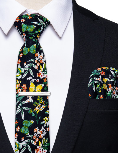 6,5 cm-es alkalmi ajándékok karcsú, virágos férfi nyakkendők Pamut nyakkendők, négyzet alakú zsebklipek, szett férfi partikhoz Esküvői kiegészítők nagykereskedelme