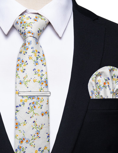 6,5 cm-es alkalmi ajándékok karcsú, virágos férfi nyakkendők Pamut nyakkendők, négyzet alakú zsebklipek, szett férfi partikhoz Esküvői kiegészítők nagykereskedelme