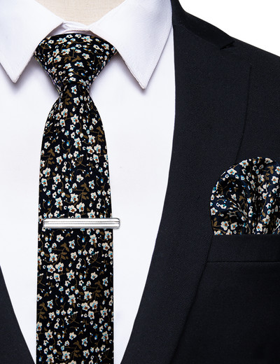 6,5 cm-es alkalmi ajándékok karcsú, virágos férfi nyakkendők Pamut nyakkendők, négyzet alakú zsebklipek, szett férfi partikhoz Esküvői kiegészítők nagykereskedelme