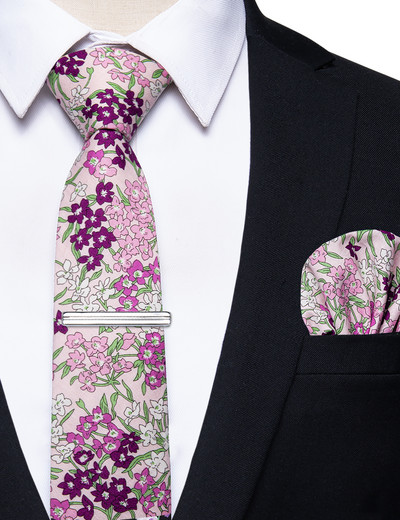 6,5 cm-es alkalmi ajándékok karcsú, virágos férfi nyakkendők Pamut nyakkendők, négyzet alakú zsebklipek, szett férfi partikhoz Esküvői kiegészítők nagykereskedelme