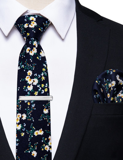 6,5 cm-es alkalmi ajándékok karcsú, virágos férfi nyakkendők Pamut nyakkendők, négyzet alakú zsebklipek, szett férfi partikhoz Esküvői kiegészítők nagykereskedelme