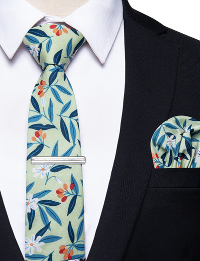 6,5 cm-es alkalmi ajándékok karcsú, virágos férfi nyakkendők Pamut nyakkendők, négyzet alakú zsebklipek, szett férfi partikhoz Esküvői kiegészítők nagykereskedelme