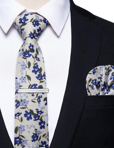6,5 cm-es alkalmi ajándékok karcsú, virágos férfi nyakkendők Pamut nyakkendők, négyzet alakú zsebklipek, szett férfi partikhoz Esküvői kiegészítők nagykereskedelme