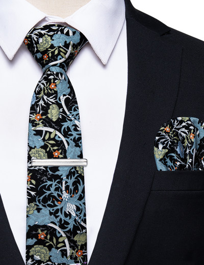 6,5 cm-es alkalmi ajándékok karcsú, virágos férfi nyakkendők Pamut nyakkendők, négyzet alakú zsebklipek, szett férfi partikhoz Esküvői kiegészítők nagykereskedelme