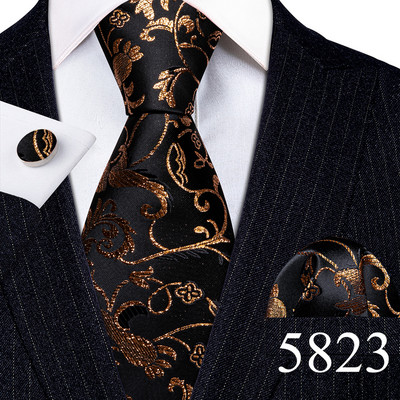 Desinger férfi nyakkendők piros barna fekete virágos selyem nyakkendő zseb négyzet mandzsettagomb készlet esküvői ajándék Barry·Wang 5991