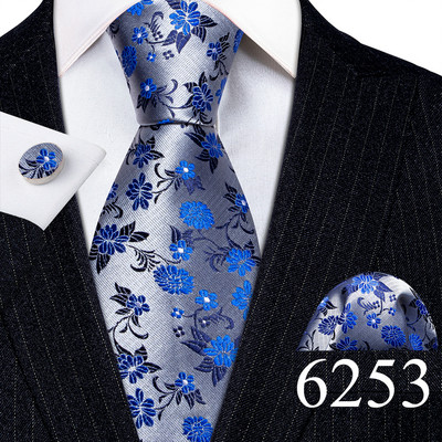 Desinger férfi nyakkendők piros barna fekete virágos selyem nyakkendő zseb négyzet mandzsettagomb készlet esküvői ajándék Barry·Wang 5991