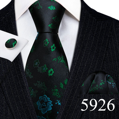 Desinger férfi nyakkendők piros barna fekete virágos selyem nyakkendő zseb négyzet mandzsettagomb készlet esküvői ajándék Barry·Wang 5991