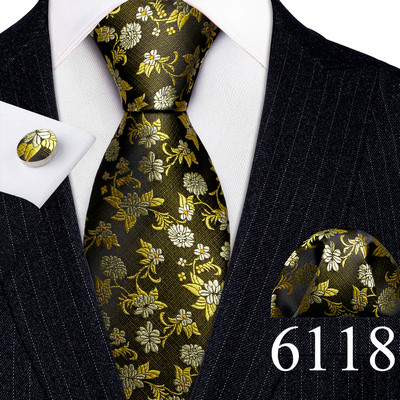 Desinger férfi nyakkendők piros barna fekete virágos selyem nyakkendő zseb négyzet mandzsettagomb készlet esküvői ajándék Barry·Wang 5991