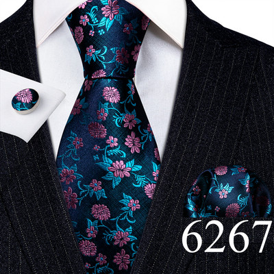 Desinger férfi nyakkendők piros barna fekete virágos selyem nyakkendő zseb négyzet mandzsettagomb készlet esküvői ajándék Barry·Wang 5991