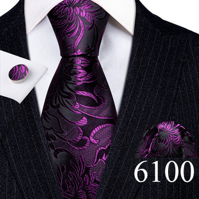 Desinger férfi nyakkendők piros barna fekete virágos selyem nyakkendő zseb négyzet mandzsettagomb készlet esküvői ajándék Barry·Wang 5991