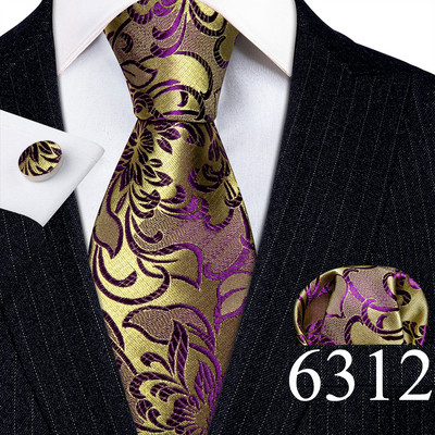 Desinger férfi nyakkendők piros barna fekete virágos selyem nyakkendő zseb négyzet mandzsettagomb készlet esküvői ajándék Barry·Wang 5991