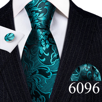 Desinger férfi nyakkendők piros barna fekete virágos selyem nyakkendő zseb négyzet mandzsettagomb készlet esküvői ajándék Barry·Wang 5991