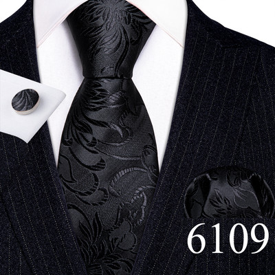 Desinger férfi nyakkendők piros barna fekete virágos selyem nyakkendő zseb négyzet mandzsettagomb készlet esküvői ajándék Barry·Wang 5991