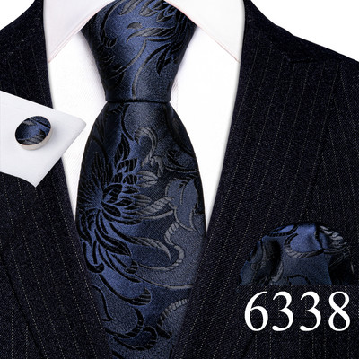 Desinger férfi nyakkendők piros barna fekete virágos selyem nyakkendő zseb négyzet mandzsettagomb készlet esküvői ajándék Barry·Wang 5991