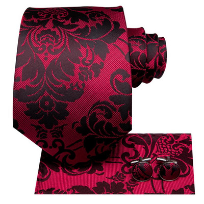 Hi-Tie Designer fehér piros bordó csíkos Paisley tömör selyem esküvői nyakkendő férfiaknak Hanky mandzsettagomb szett üzleti party