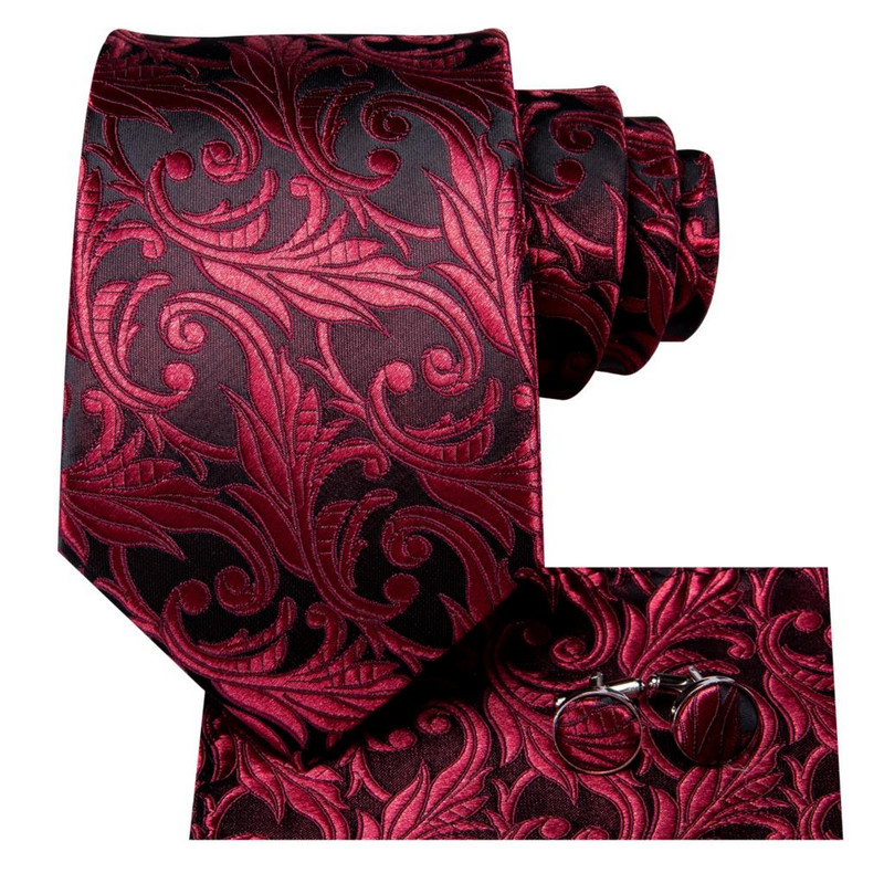 Hi-Tie Designer fehér piros bordó csíkos Paisley tömör selyem esküvői nyakkendő férfiaknak Hanky mandzsettagomb szett üzleti party