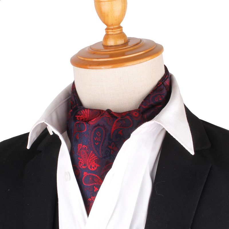 Virágos Paisley férfi kesudió nyakkendő esküvői formális Cravat Ascot Scrunch Self brit úriember poliészter puha nyakkendő luxus jacquard