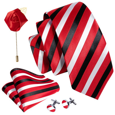 Férfi esküvői nyakkendő piros Paisley tömör selyem nyakkendő férfiaknak Gravat zsebkendő mandzsettagomb bross szett Barry.Wang Designer FA-5509