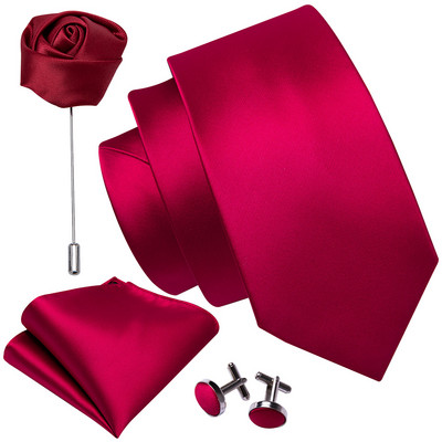 Férfi esküvői nyakkendő piros Paisley tömör selyem nyakkendő férfiaknak Gravat zsebkendő mandzsettagomb bross szett Barry.Wang Designer FA-5509