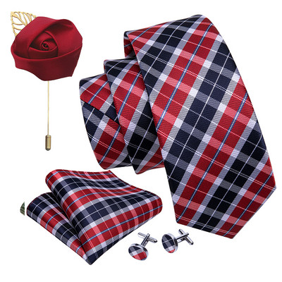 Férfi esküvői nyakkendő piros Paisley tömör selyem nyakkendő férfiaknak Gravat zsebkendő mandzsettagomb bross szett Barry.Wang Designer FA-5509